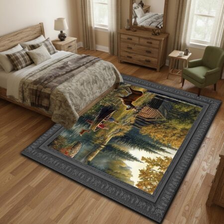 Alternative view of Wildlife Carpet with Mountain Scene and Deer Design, Soft Washable Non-Slip Hunting Cabin Rug for Living Room Bedroom (Copy)